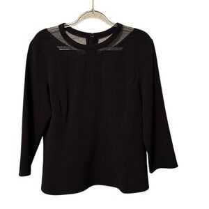 Ann Taylor Black Blouse Size 14 – Sheer Mesh Neckline, 3/4 Sleeve‎